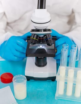 Examine milk in the laboratory. Selective focus. medicine