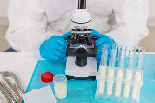 Examine milk in the laboratory. Selective focus. medicine