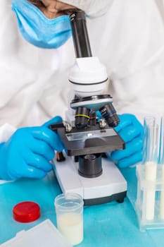 Examine milk in the laboratory. Selective focus. medicine