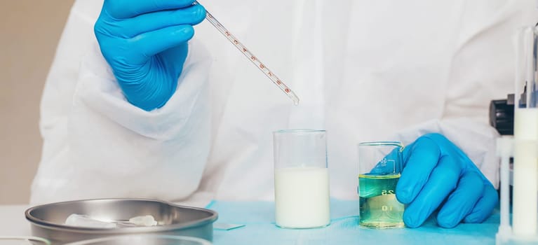 Examine milk in the laboratory. Selective focus. medicine