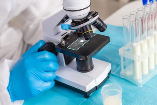 Examine milk in the laboratory. Selective focus. medicine