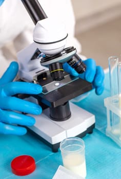 Examine milk in the laboratory. Selective focus. medicine