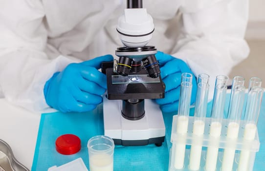 Examine milk in the laboratory. Selective focus. medicine