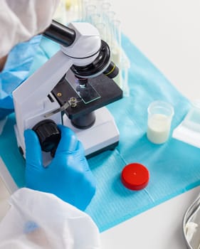 Examine milk in the laboratory. Selective focus. medicine