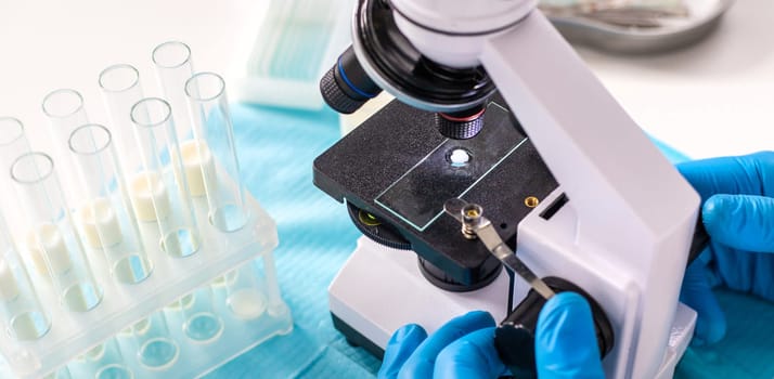Examine milk in the laboratory. Selective focus. medicine