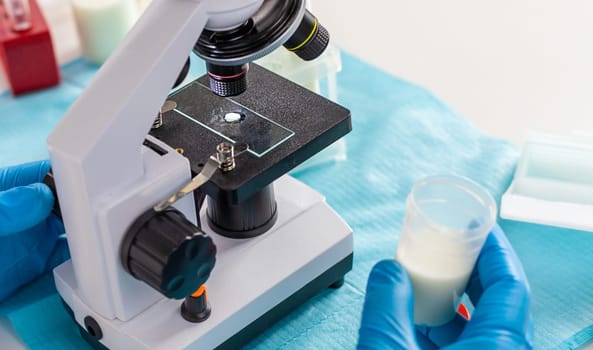 Examine milk in the laboratory. Selective focus. medicine