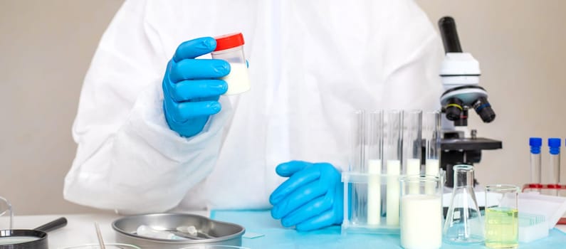 Examine milk in the laboratory. Selective focus. medicine