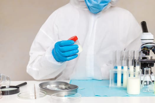 Examine milk in the laboratory. Selective focus. medicine