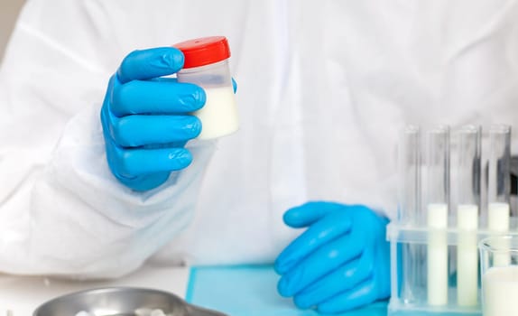 Examine milk in the laboratory. Selective focus. medicine