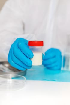 Examine milk in the laboratory. Selective focus. medicine