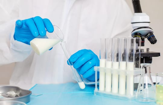 Examine milk in the laboratory. Selective focus. medicine