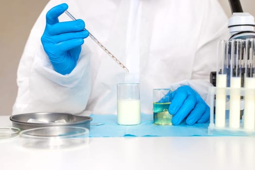 Examine milk in the laboratory. Selective focus. medicine