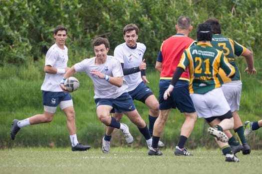 3 may 2025, lisbon. Portugal - oeiras vs ag - rugby players running on the field during a rugby match