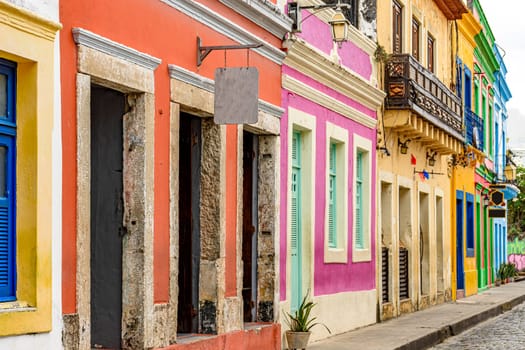 Old colorful colonial style houses on the streets of the historic city of Olinda in Pernambuco