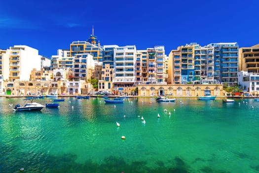 Beautiful view of the St Julian's Bay, Malta.