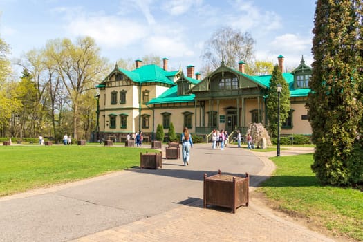 Minsk, Belarus - 05.04.2025 - People enjoying first sunny days outdoors. Museum Loshitsa estate