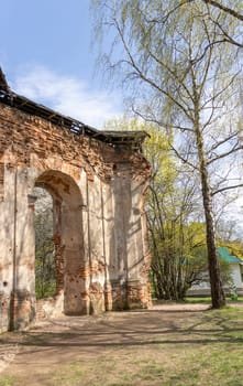 Shot of the vintage, obsolete and partly damaged brick wall of the tomb