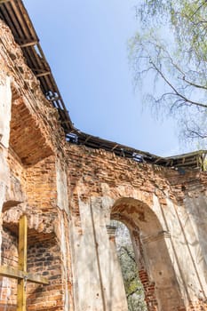 Shot of the vintage, obsolete and partly damaged brick wall of the tomb