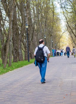 Minsk, Belarus - 05.04.2025 - People enjoying first sunny days outdoors