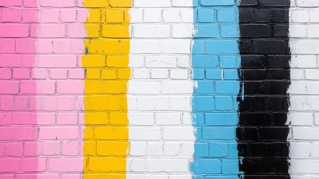 Black, white, and yellow paint brush strokes on a pink background, a colorful abstract art design, a colorful street wall mural, a colorful wall