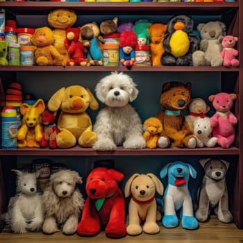 Teddy bears on a shelf in a toy store