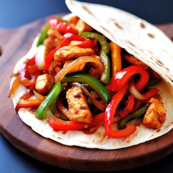 Tortilla wrap with chicken and bell peppers - mexican food