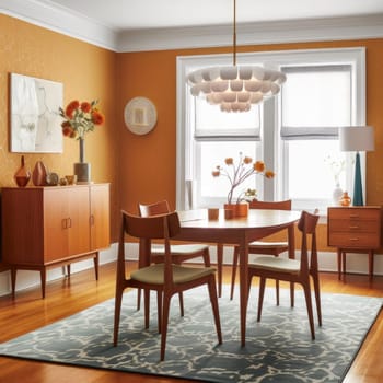 Modern dining room interior in orange tones - 3D render concept