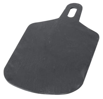 Rectangular black slate board with rounded corners and a handle with a hole is isolated on a white background
