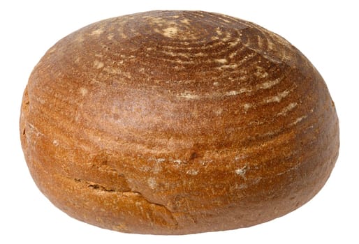 Round loaf of rye bread with a distinctive pattern on the crust. Isolated background 