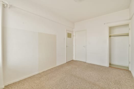 A spacious, uncluttered room featuring light-colored walls, carpeted floor, and a simple closet. Ideal for interior design inspiration or real estate listings.