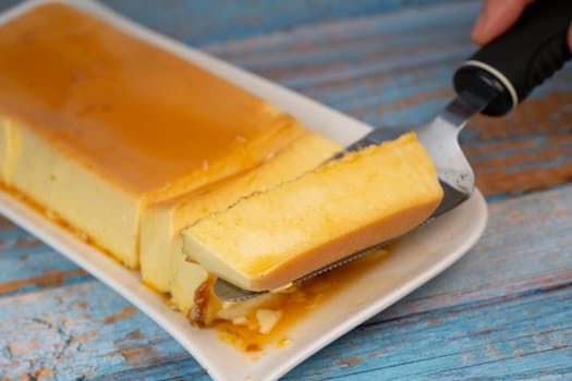 Cream caramel pudding with caramel sauce on a plate, Flan, High quality photo