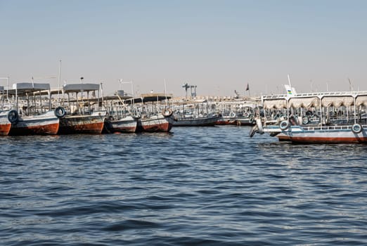 Many docked tour boats and ferries by the Old Aswan dam used to transport tourists to Philae Temple
