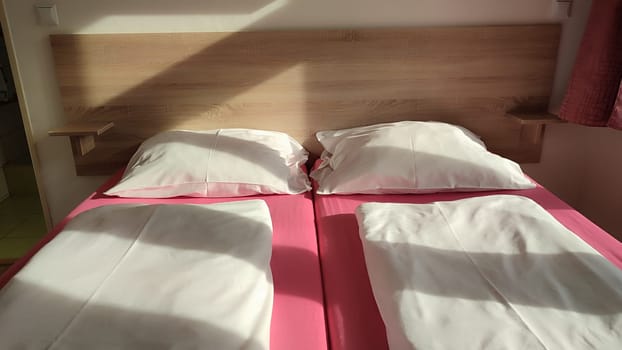 Twin pink bedspread room home hotel apartment wooden furniture sets . High quality photo