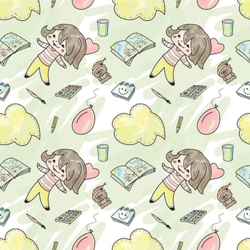 Seamless pattern - girls and different things