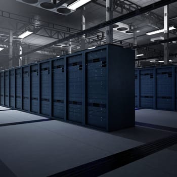 Enterprise server environment facilitating AI driven automation, predictive workflows and fast data exchange. Rackmounts providing bandwidth for real time computing, 3D rendering