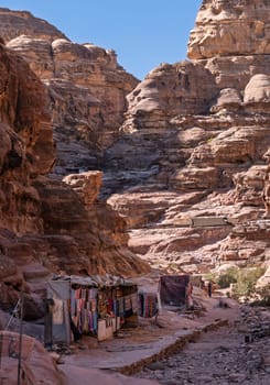 Shops and stalls line the trail to Ad Deir or the Monastery from Petra