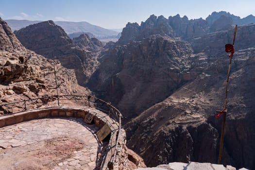 View from the top of the trail to the Monastery of rocky mountain range and gorges
