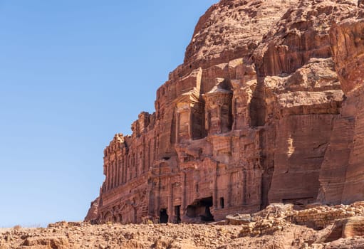 Massive Corinthian Tomb mausoleum in the Royal Tombs of Petra built into the Jabal al-Khubtha rock massif