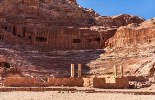 Petra Monumental Theater or Theatre carved into the rock at the end of Street of Facades