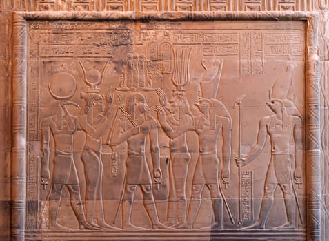 Details of the carvings on the walls of the Temples of Sobek and Horus at Kom Ombo with Isis among them