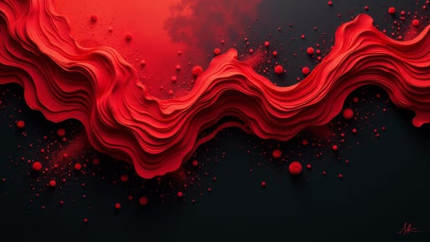 Vibrant red waves undulate gracefully against a deep black backdrop, showcasing dynamic movement and artistic flair that captivate the observer’s attention.