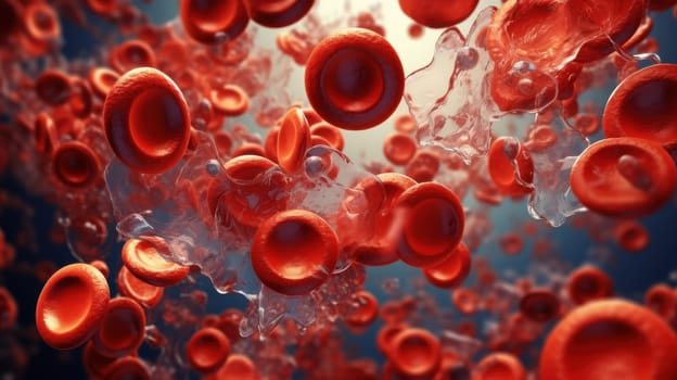 Intricate 3D Visualization of Red Blood Cells Flowing Through Human Veins and Arteries.