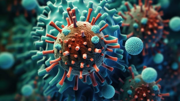 Detailed 3D Illustration of a Virus Particle Showcasing Its Unique Structure and Surface Features.