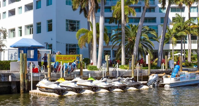FORT LAUDERDALE, FLORIDA - January 27, 2025:Jet Skis in Canal at Fort Lauderdale Florida
