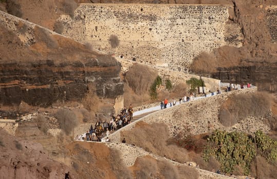 SANTORINI, GREECE - October 23, 2024: The Karavolades Stairs in Santorini Greece