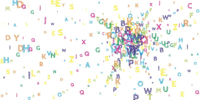 Scattered letters of latin alphabet. Colorful childish floating characters of English language. Foreign languages study concept. Back to school banner .