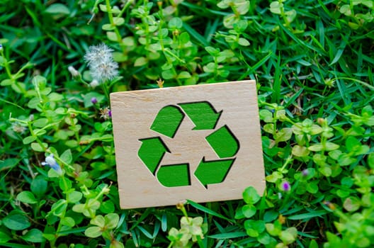 Top view of Recycling symbol. Recycling starts with you concept