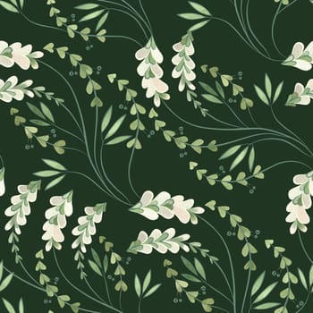 Textile seamless floral pattern with wild grasses and flowers. Design for kitchen home textiles, tablecloths, curtains, bed linen, dress fabrics, wrapping paper
