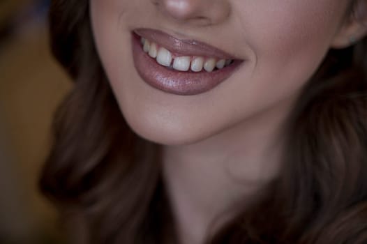 closeup of smile with white healthy teeth . High quality photo