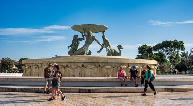VALLETTA, MALTA - October 11, 2024: Statues and Fountain in Valletta Malta